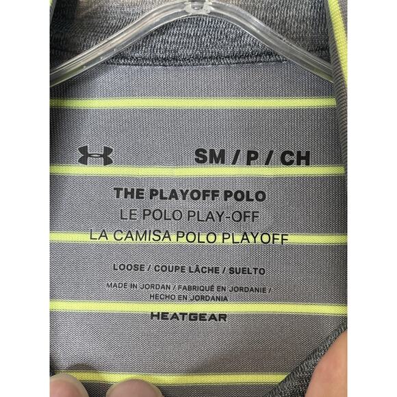 Under Armour Shirt Mens Small Gray Striped Playoff Polo HeatGear Golf 1351130 - Picture 6 of 11